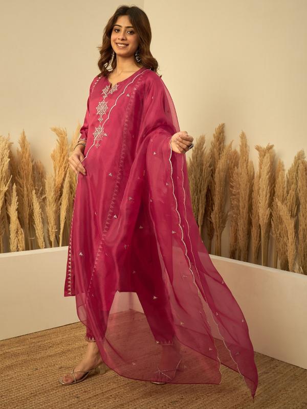 VP 9871 Women’s Elegant Zora Silk Kurta Pant Set with Dupatta